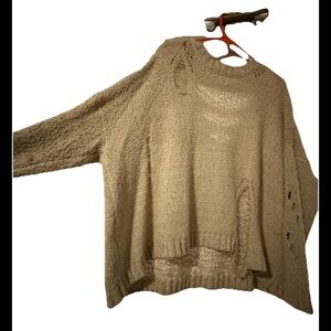 Umgee Cream Distressed Knit Sweater